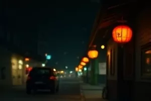 门口台阶上放着一只系着布巾的木便当盒